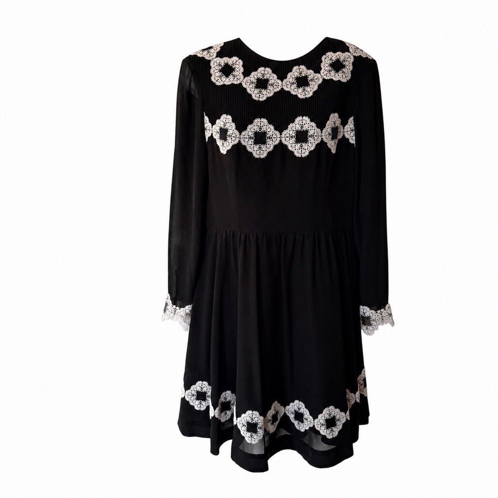 Ted Baker London Black Lace Trim Dress Long Sleeve Fit & Flare Aviannah Size 3